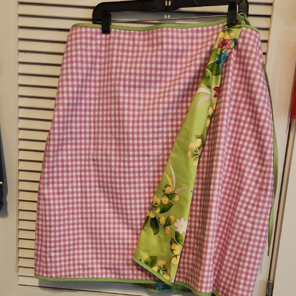 Asymmetrical Pink Gingham Skirt with Green Floral Accent